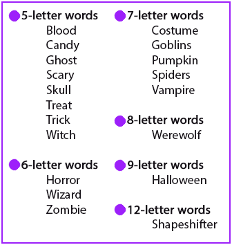 Graphic shows the words which will need to be placed into the Criss-Cross puzzle.