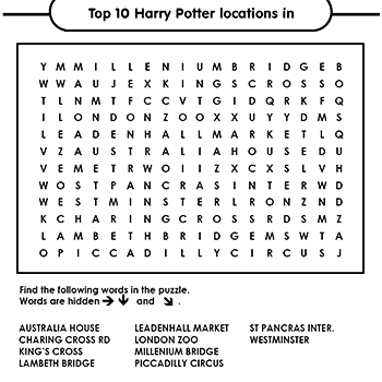 A word search puzzle and under it are the words to be found therein