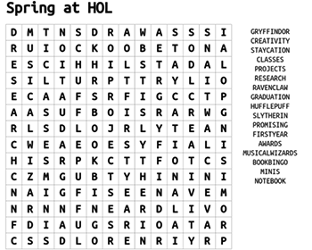 A word search and the words to find