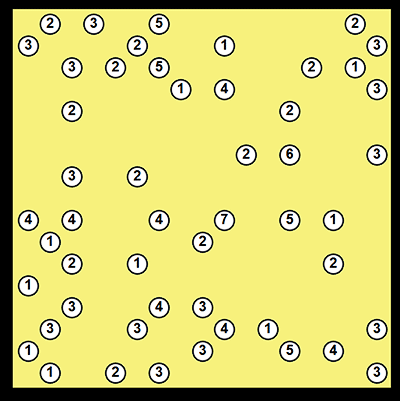 Graphic is of a hashi puzzle, with a black border and an interior of badger yellow